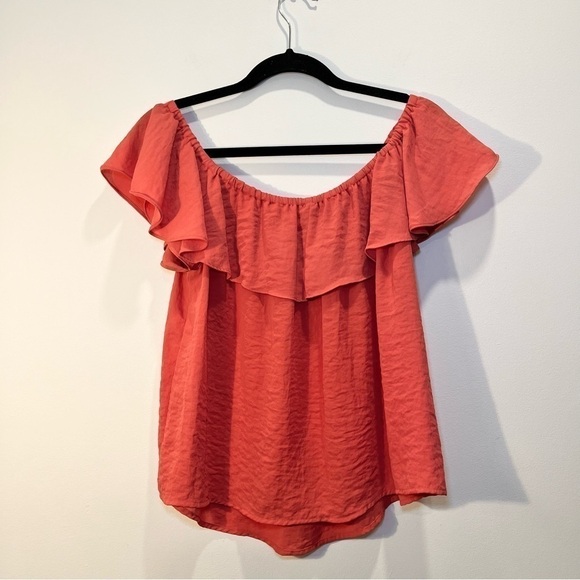 Anthropologie Maeve Off the Shoulder Short Sleeve Coral Pink Blouse Top Small - Picture 6 of 7